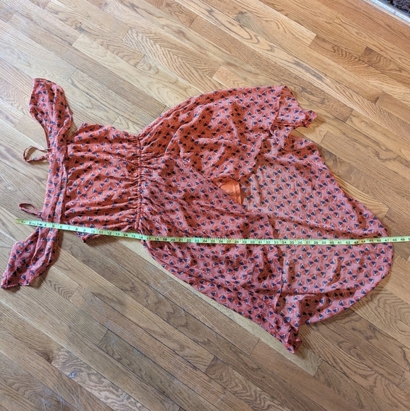 PNIINA Medium Orange Abstract‎ Asymmetrical Off the Shoulder Lined Dress - Picture 10 of 11